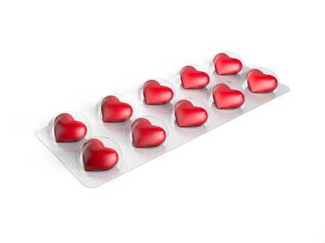 Red heart pills in blister