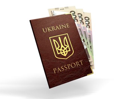 Ukrainian passport whith banknotes of ukrainian money