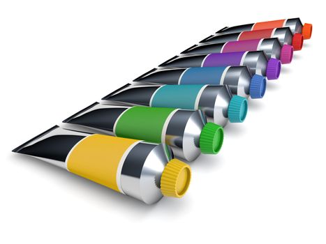 Colourful tubes of a paint isolated on white