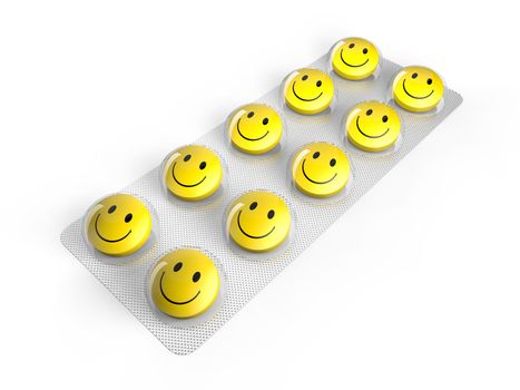 Smile pills in blister isolated on white backgroung