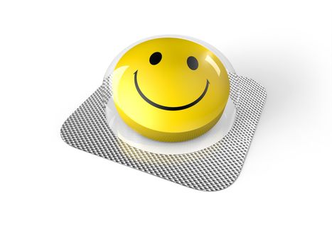 Smile pill in blister isolated on white backgroung