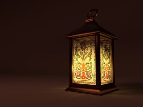 Vintage copper lantern on dark background