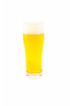 Great Beer glass with beer foam in front of bright background.