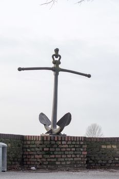 Anchor on a wall. Inclusion in Dusseldorf Kaiserswerth.