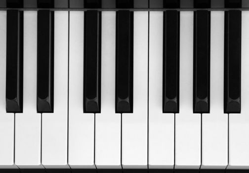 Closeup of piano key in black and white