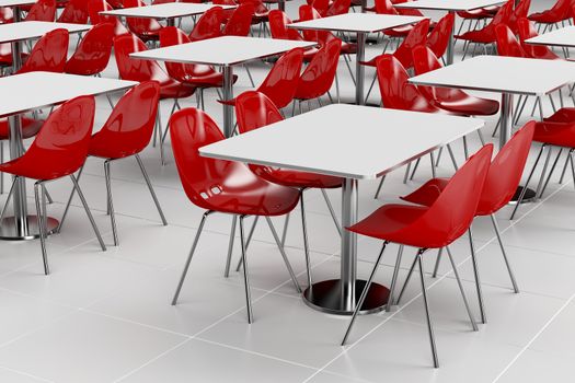 Empty cafeteria with modern minimalistic furniture
