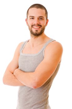 young happy casual man portrait, isolated on white