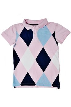 pink polo shirt with rhombus  over the white background