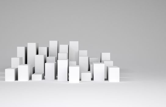 Minimalistic city of white cubes. Gray background. Concept of urban construction