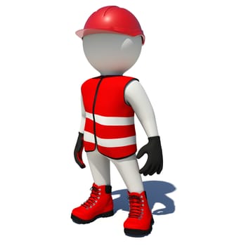 Worker in red overalls. Isolated render on white background
