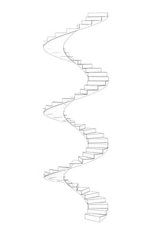 Wire-frame spiral stairs. Three full turns. Isolated on white background