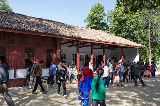 Ahmedabad, India - December 28, 2014: Tourist visit House of Mahatma and Kasturba Gandhi in Sabarmati Ashram. Sabarmati Ashram is the spiritual center founded by Mahatma Gandhi in 1917, headquater of freedom fighting