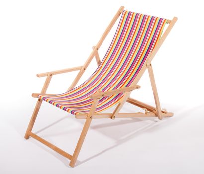Wooden deck chair on white