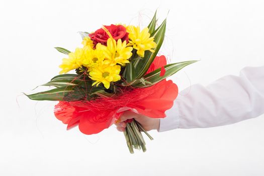 Bouquet of fresh flower on white background photo