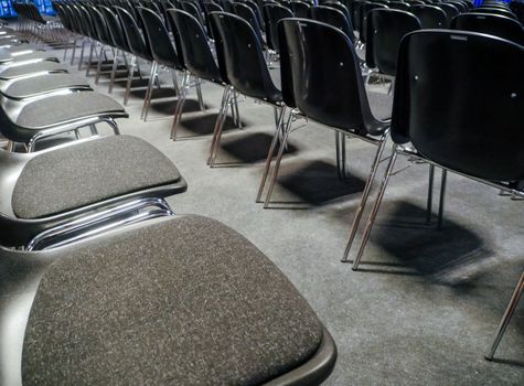 Many empty chairs in conference, seminar room 