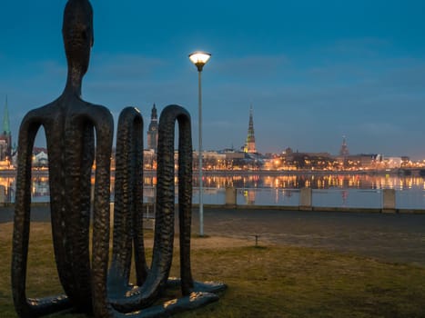 Quay of Daugava river in Riga, Latvia.