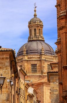 Stone Street Dome New Salamanca Cathedral Spain.  The New and Old Cathedrals in Salamanca are right next to each other.  New Cathedral was built from 1513 to 1733 and commissioned by Ferdinand V of Castile, Spain. 