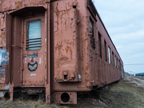 Old rusty train out of order on station