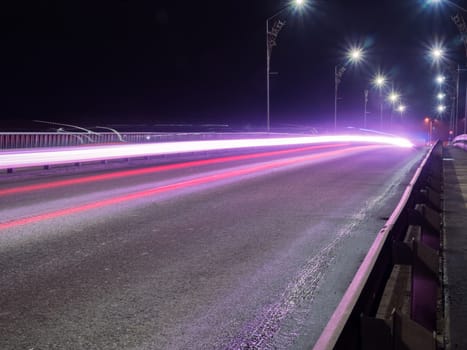 Car Light lines on the road, bridge