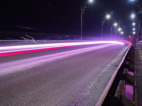 Car Light lines on the road, bridge