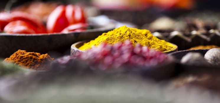 Spices and herbs, orintal cuisine vivid theme