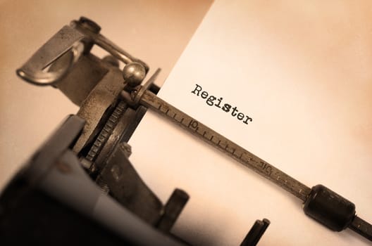 Vintage inscription made by old typewriter, Register