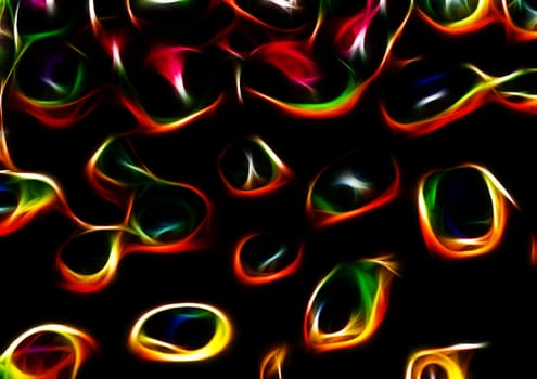 Glowing brightly colored abstract shapes on a black background