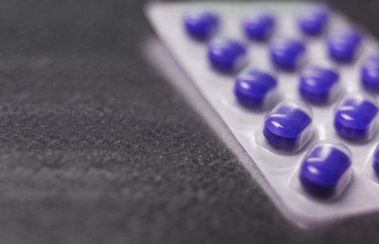 Blister pack of Blue medicine pills Close up