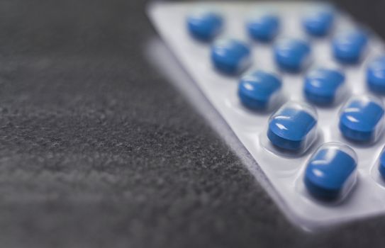 Blister pack of Blue medicine pills Close up