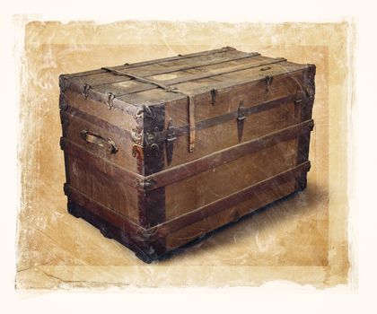 Grainy and gritty image of an old steamer trunk.