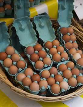 Large Group of Brown Eggs at the Market in Paris