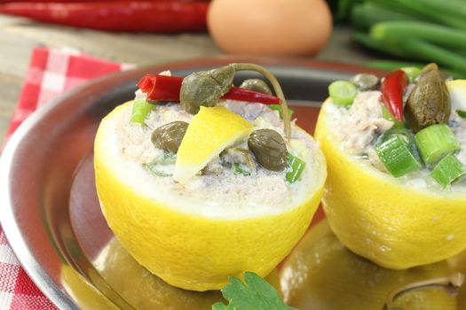 stuffed Lemons with tuna cream, chili pepper and capers