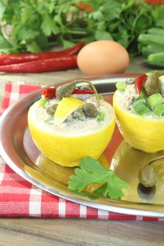 stuffed Lemons with tuna cream, peperoni and capers