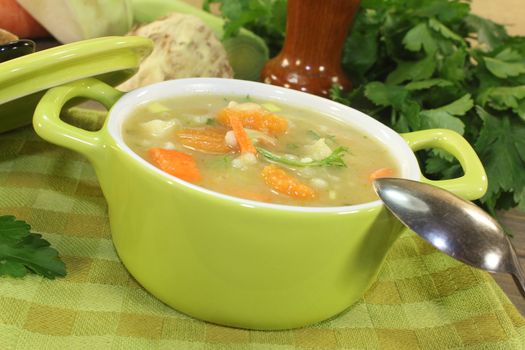 rustic barley porridge with vegetables and parsley