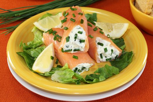 delicious Salmon rolls with cream cheese and chives