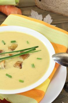 hot homemade chestnut soup with chives