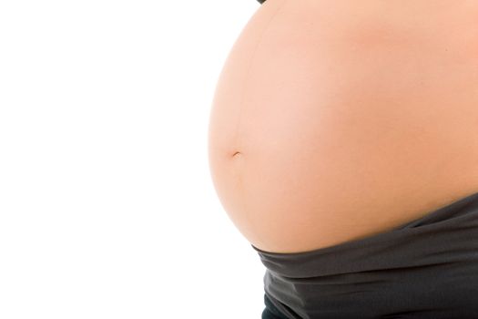 Closeup of pregnant woman at white background