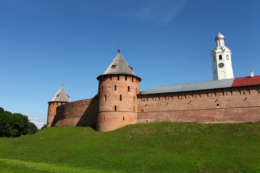 Veliky Novgorod Russia June 19, 2013 the fortress walls of the Novgorod Kremlin