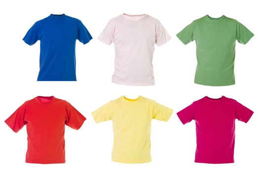 Group of t-shirts isolated on white background