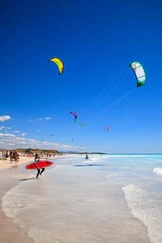 Kitesurfers in the beach of Rosignano, Italy