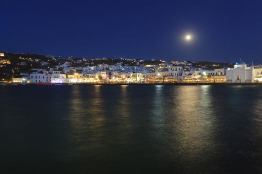 A beautiful night with full moon on Mykonos, Greece