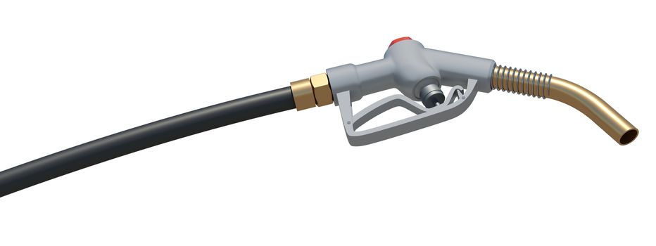 Gas station gun and hose. Bottom view. Isolated render on white background