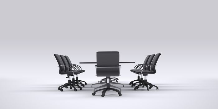 Conference table and chairs. Front view. Gray gradient background