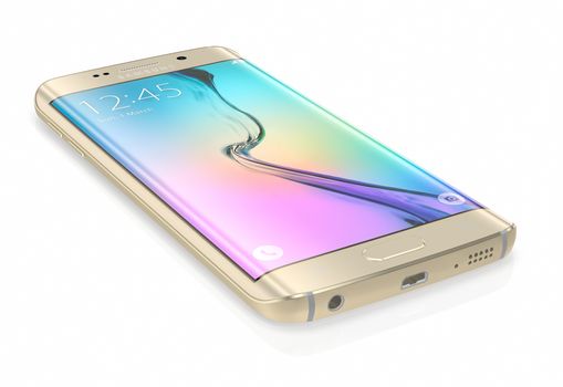 Galati, Romania - March 28, 2015: Samsung Galaxy S6 Edge is the first device with dual-curved glass display. The Samsung Galaxy S6 and Galaxy S6 Edge was launched at a press event in Barcelona on March 1 2015. Galaxy S6 has Quad HD Super AMOLED, 2560x1440, 577 PPI, Lightning-fast 64 bit and Octa-core processor.