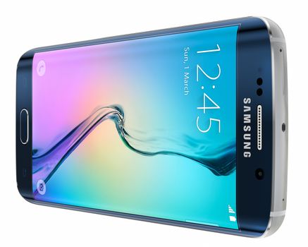 Galati, Romania - March 23, 2015: Samsung Galaxy S6 Edge is the first device with dual-curved glass display. The Samsung Galaxy S6 and Galaxy S6 Edge was launched at a press event in Barcelona on March 1 2015. Galaxy S6 has Quad HD Super AMOLED, 2560x1440, 577 PPI, Lightning-fast 64 bit and Octa-core processor.