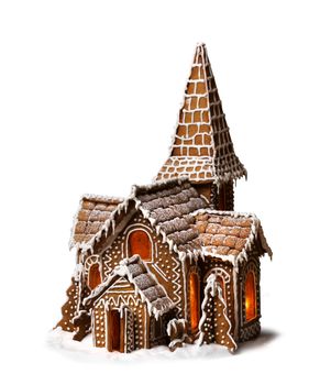 Gingerbread cookies Christmas house isolated on white background