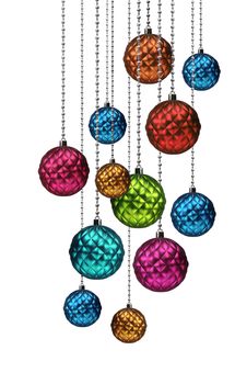 Group of colorful Christmas glass decoration balls isolated on white background