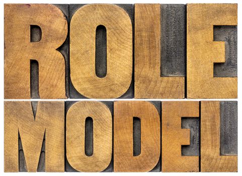 role model -  leadership concept - isolated word abstract in letterpress  wood type