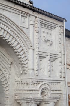 Historical russian stone decoration on a wall
