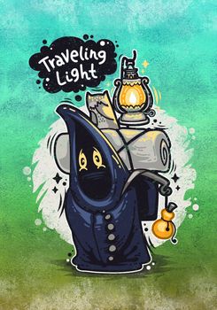 Traveling Light Cartoon Character. Illustration for poster or postcard.